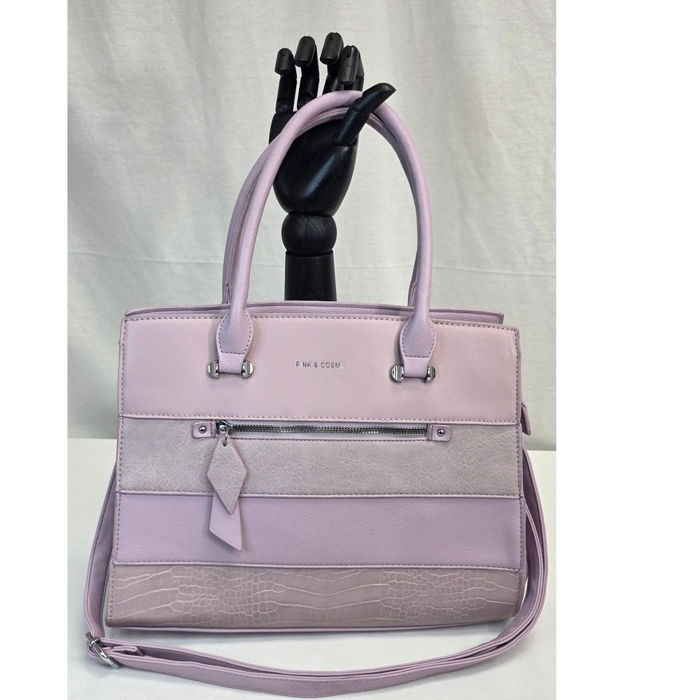 Pink & Cosmo Lavender Purple Paneled Satchel Handbag Crossbody Bag - Picture 4 of 16